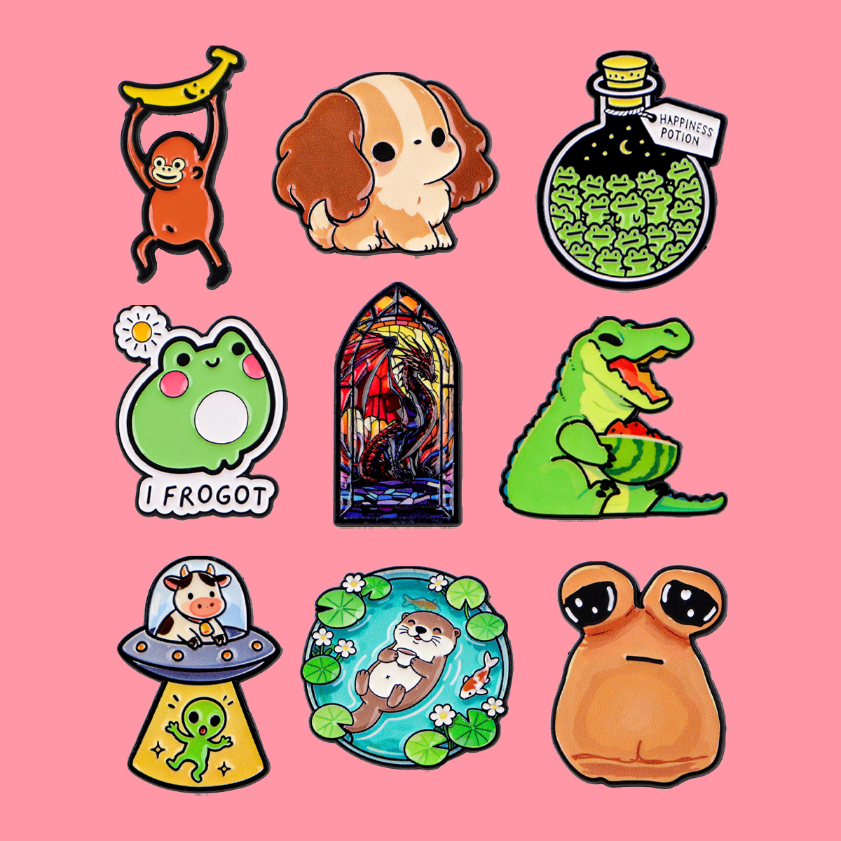 Animals Frogs Dog Monkey Ename - Enamel Pin Set incelemesi ve fiyatı